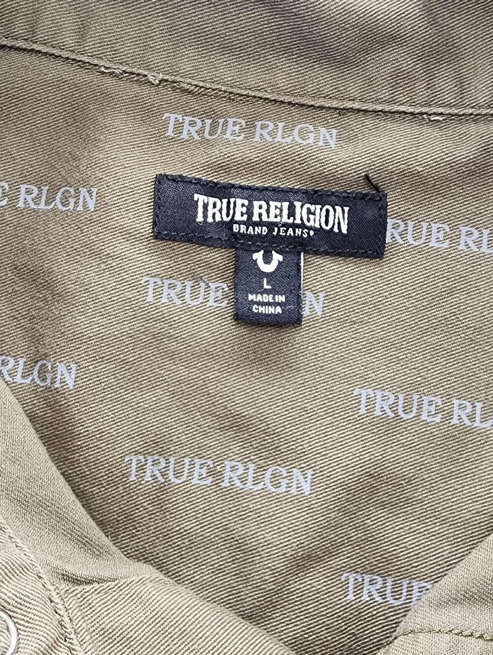 True Religion Olive Green Overshirt Shacket Snap Button Shirt Men XL